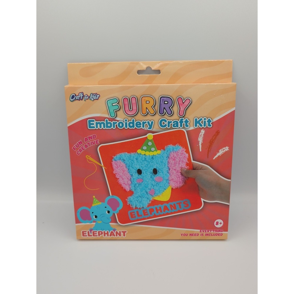 Craft For Kids Furry Embroidery Craft Kit Elephant DIY Art Set CFK-1476 Ages 8+